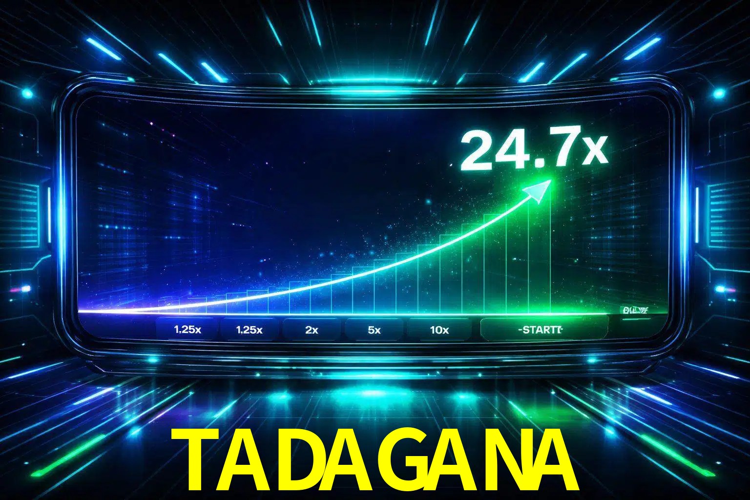 Una pantalla moderna de juego estilo crash con multiplicadores ascendentes, visuales de neón y una interfaz intensa enfocada en la acción.